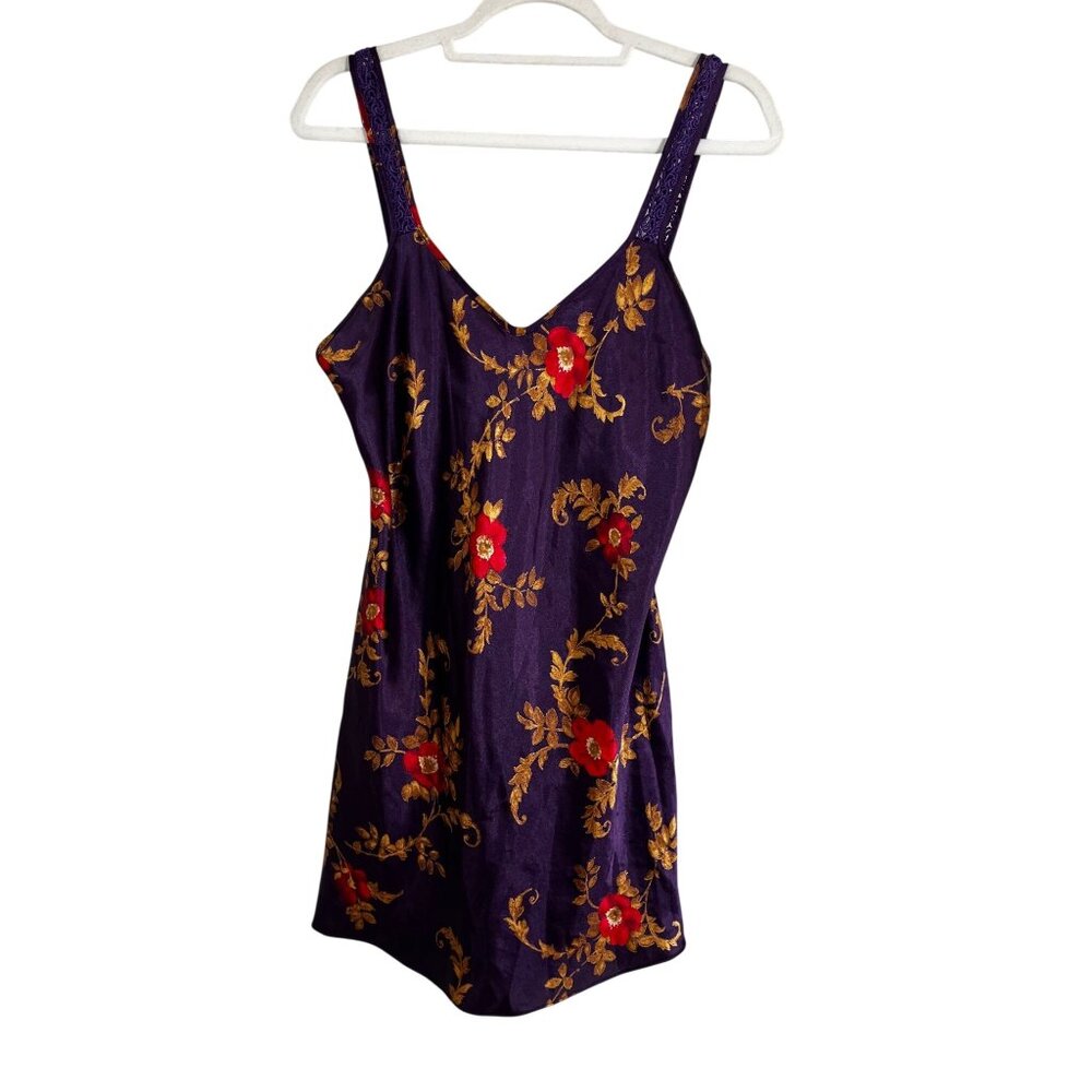 Colorful Floral Tank Mini Dress S Cottage Feminine Sexy Silky Retro Satin Chic